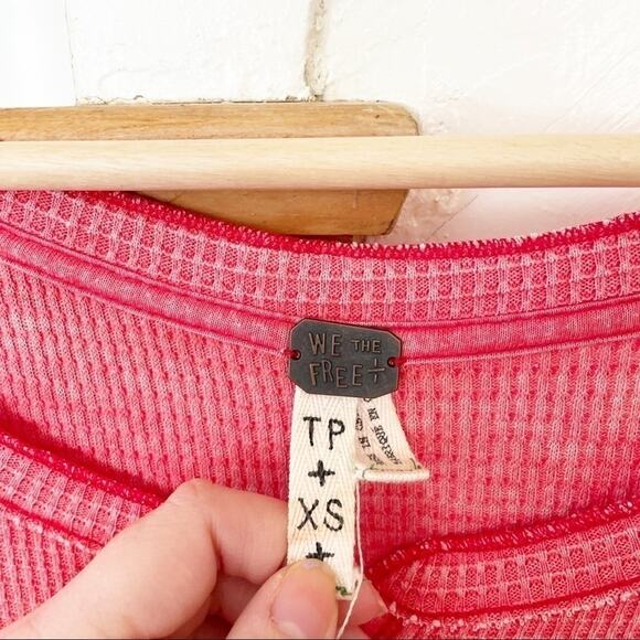 Free People We the Free Kai Henley Thermal Long Sleeve Top in Red Size X-Small - Picture 3 of 6